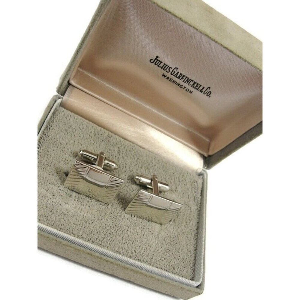 Julius Garfinckel & Co. Cufflinks Silver Tone Wedding Tux Vintage IOB